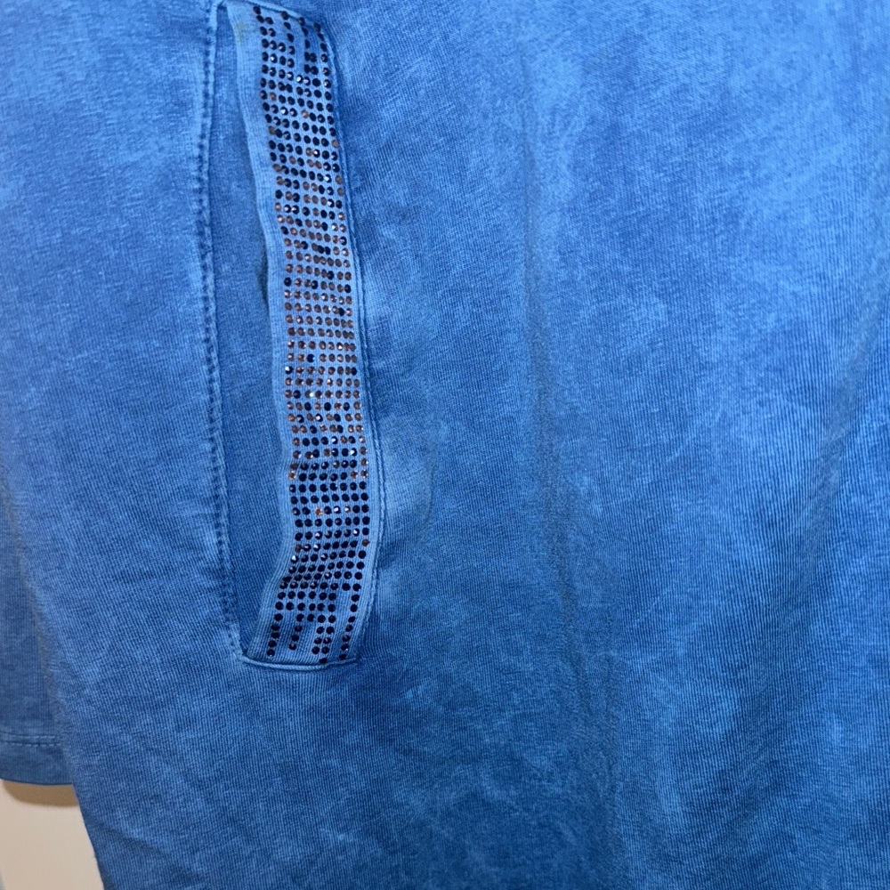 Blue Zip-Up Jacket with Rhinestone Design - Picture 4 of 11